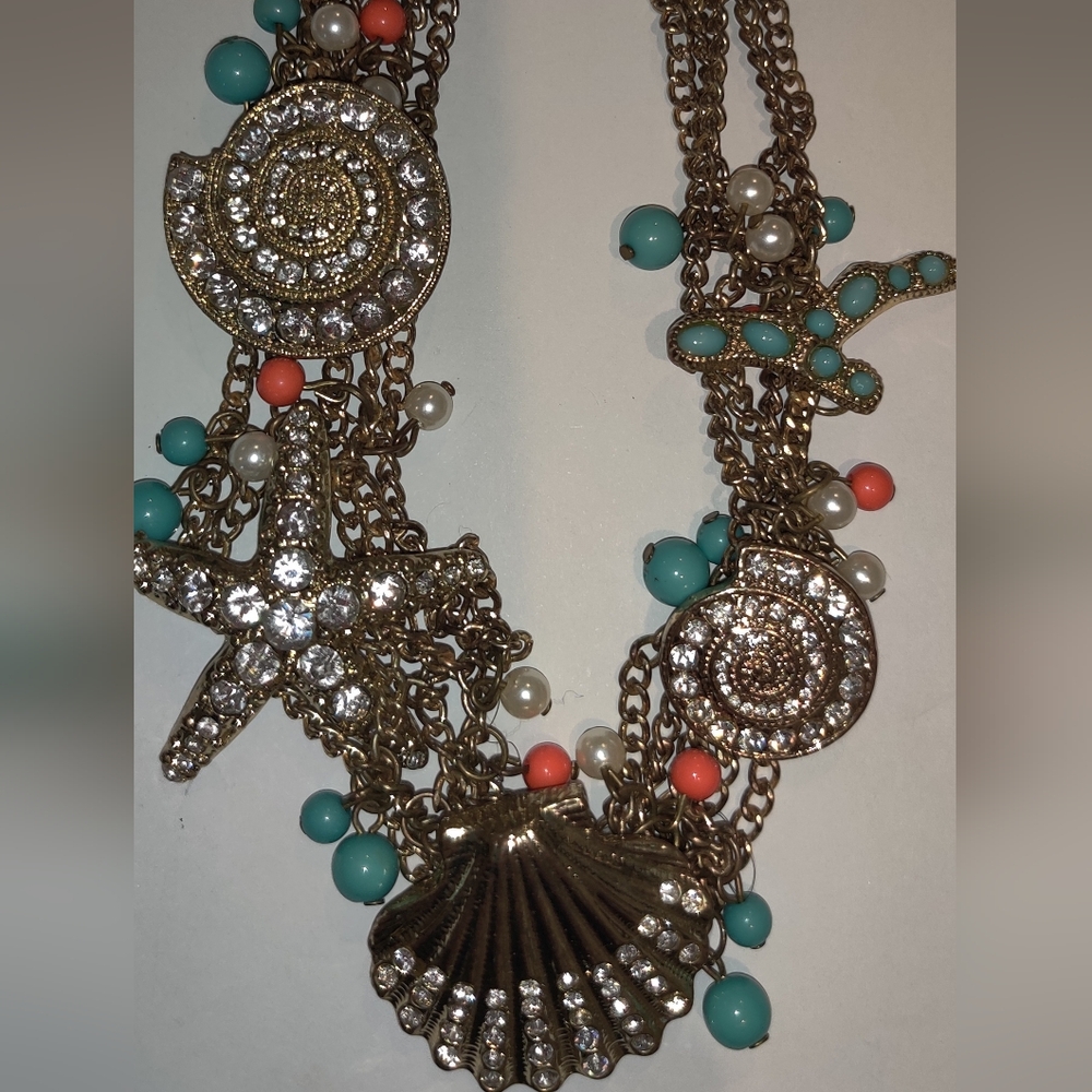 BELLA DEL MAR NAUTICAL STATEMENT SET Beach/Shell Necklace Bracelet Earrings